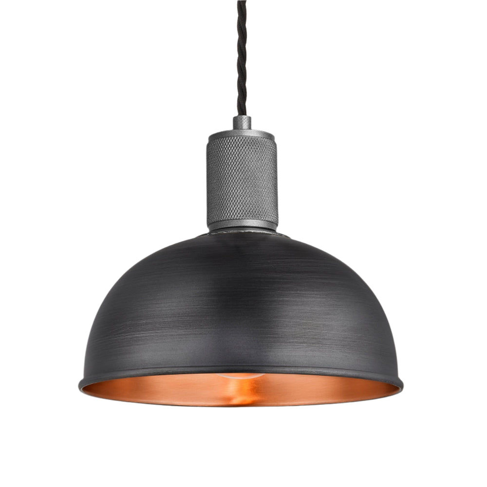 Copper & Pewter with Pewter Holder Knurled Dome Pendant Light - 8 Inch - Industville KN-DP8-CP-PH