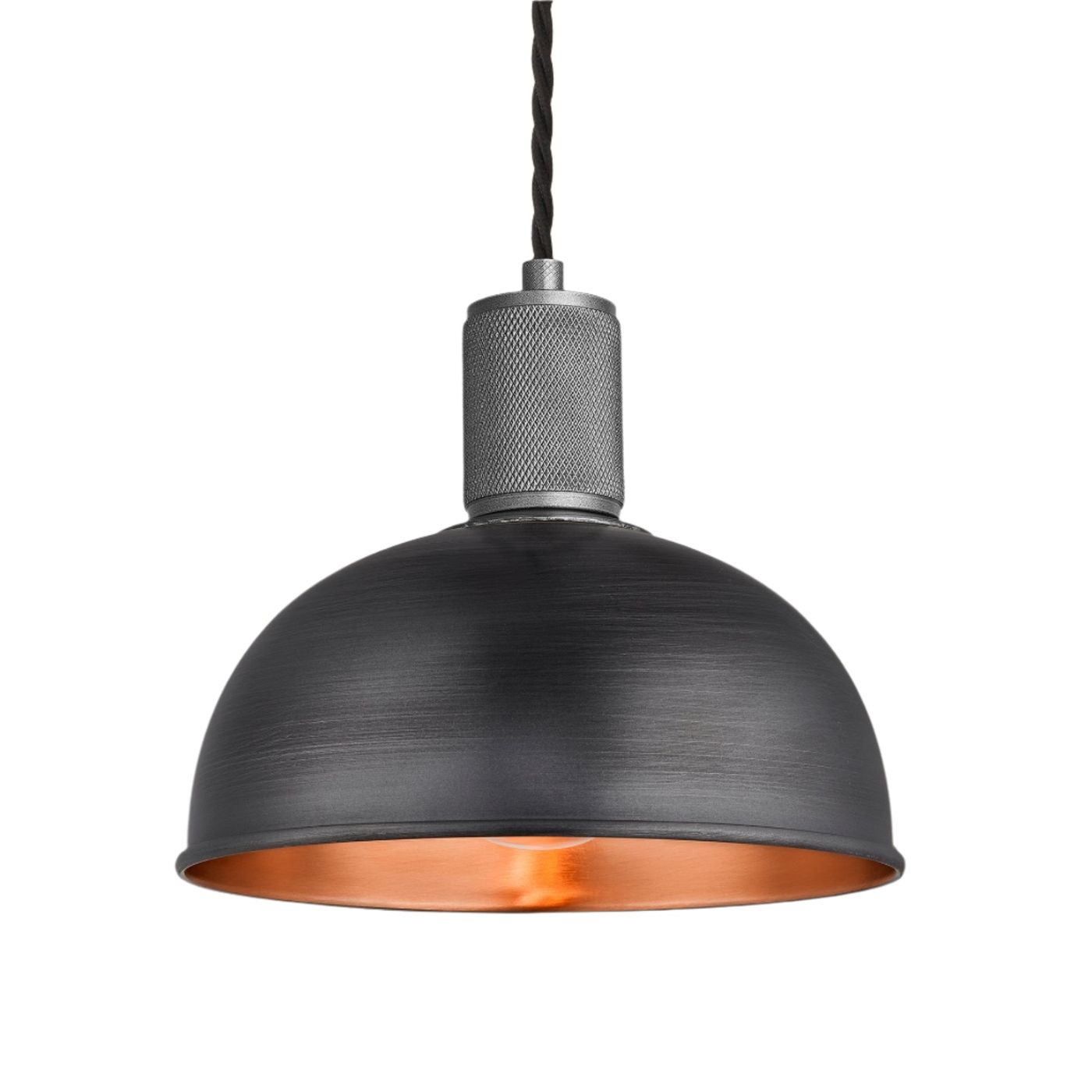 Copper & Pewter with Pewter Holder Knurled Dome Pendant Light - 8 Inch - Industville KN-DP8-CP-PH