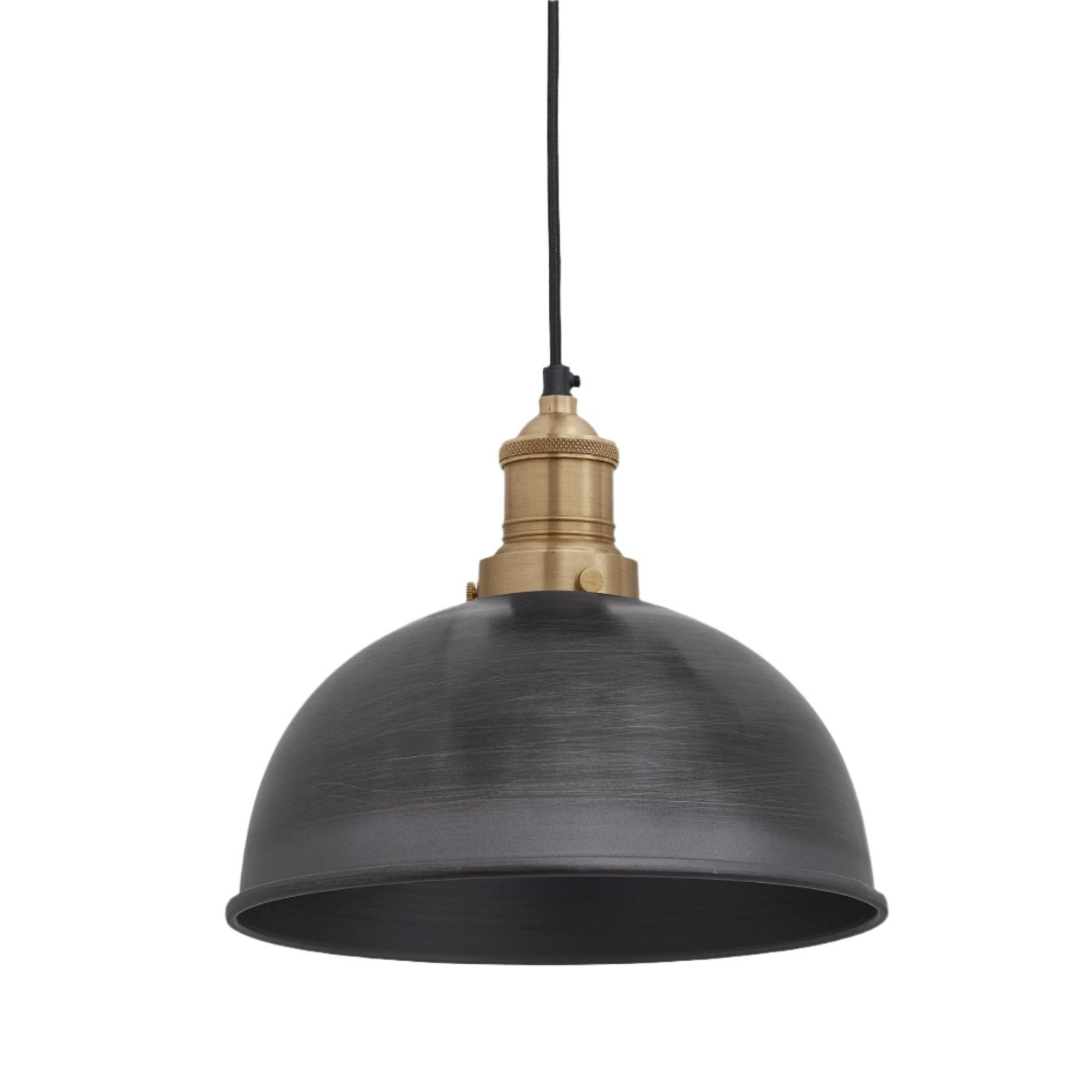 Pewter with Brass Holder Brooklyn Dome Pendant - 8 Inch - Industville BR-DP8-P-BH