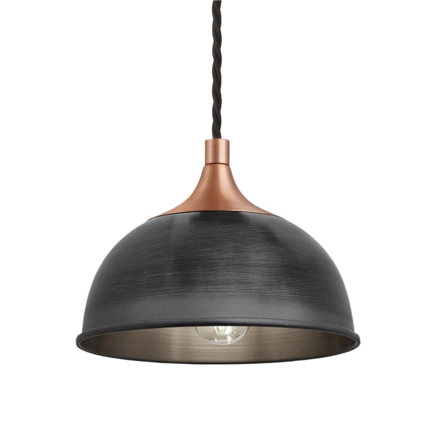 Pewter with Copper Holder Chelsea Dome Pendant - 8 Inch - CH-DP8-P-CH