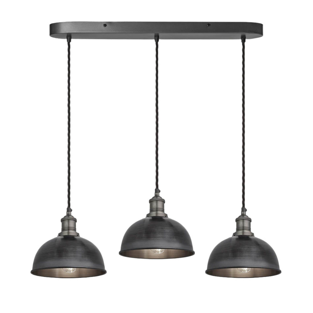 Pewter Brooklyn Dome 3 Wire Cluster Lights in 8 inch with Pewter Holder and oval ceiling rose, Product code is BR-D8-3WOCL-P-PH