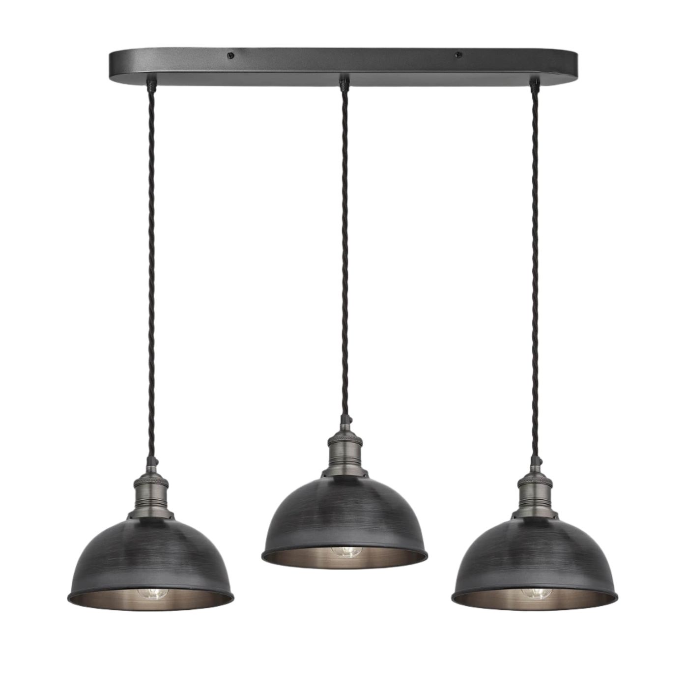 Pewter Brooklyn Dome 3 Wire Cluster Lights in 8 inch with Pewter Holder and oval ceiling rose, Product code is BR-D8-3WOCL-P-PH