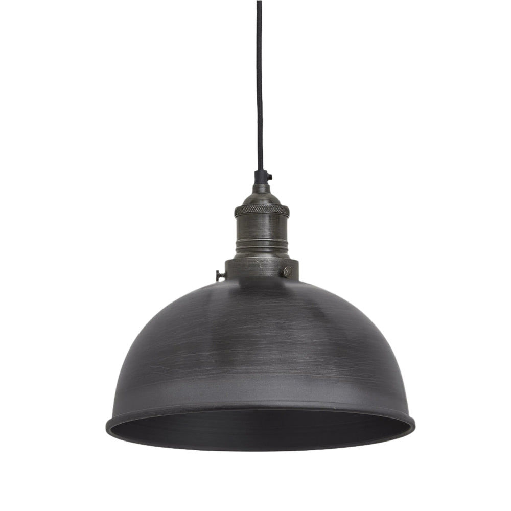 Pewter with Pewter Holder Brooklyn Dome Pendant - 8 Inch - Industville BR-DP8-P-PH