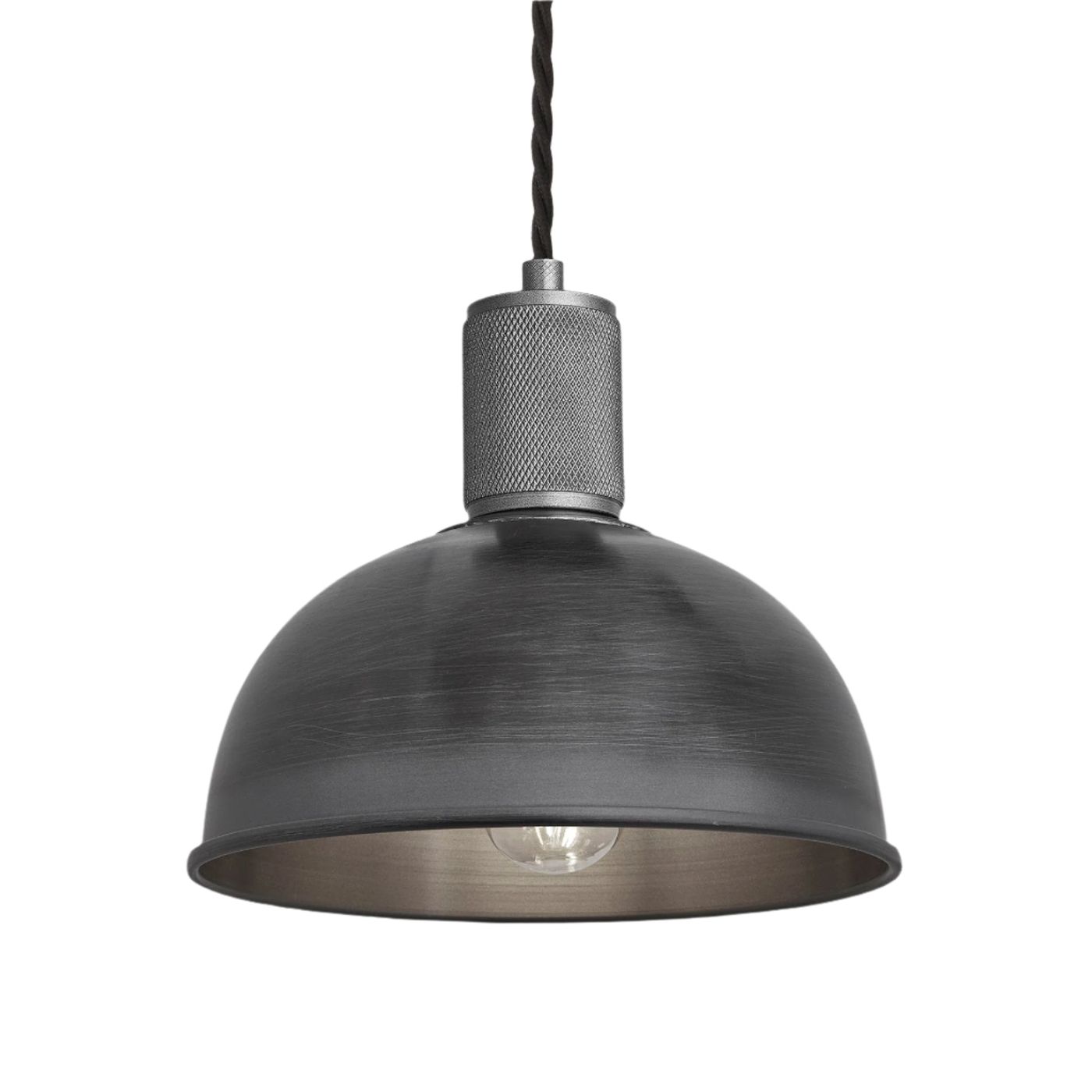 Pewter with Pewter Holder Knurled Dome Pendant Light - 8 Inch - Industville KN-DP8-P-PH