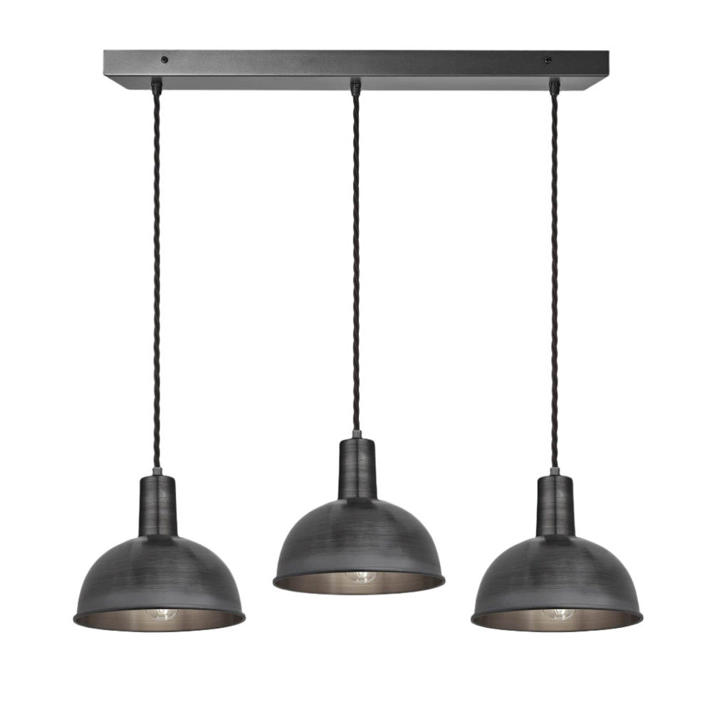 Pewter Sleek Dome 3 Wire Cluster Lights in 8 inch with Pewter Holder with Rectangle Ceiling Rose Product Code is SL-D8-3WCL-P-PH