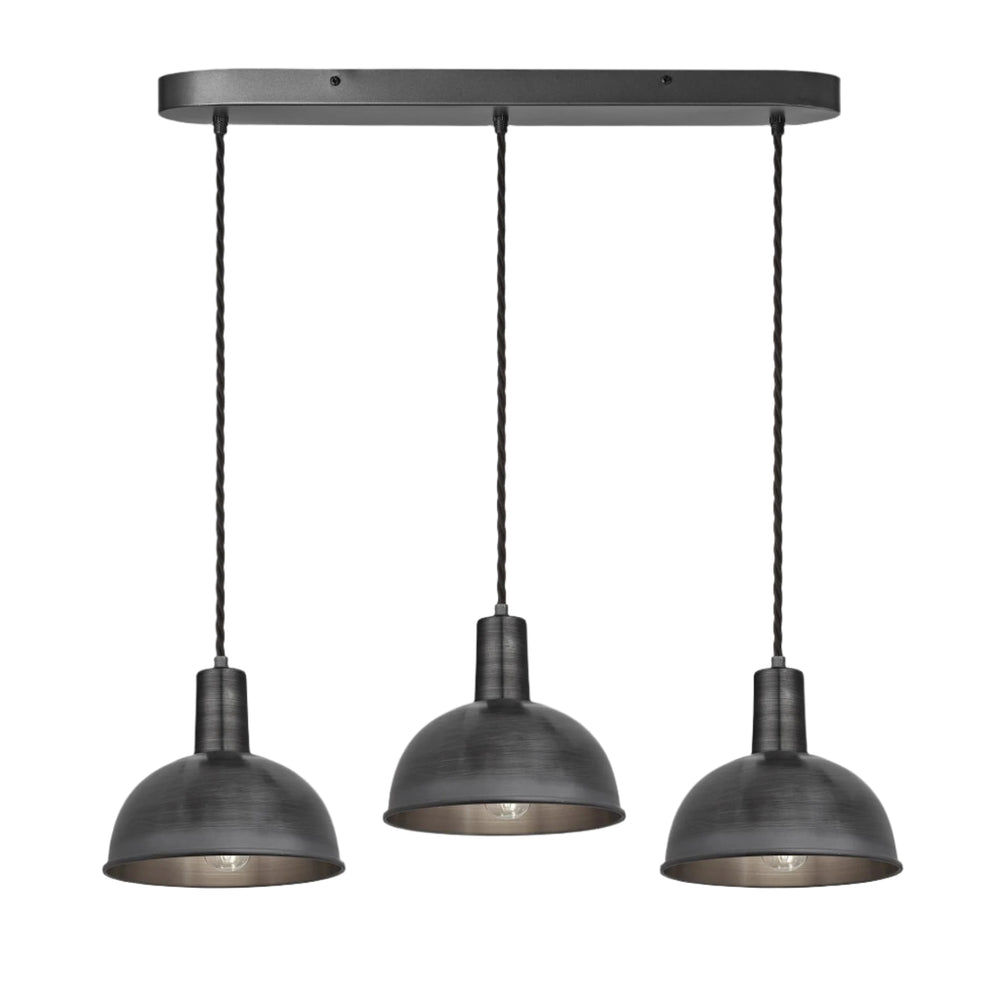 Pewter Sleek Dome 3 Wire Cluster Lights in 8 inch with Pewter Holder with Oval Ceiling Rose Product Code is SL-D8-3WOCL-P-PH