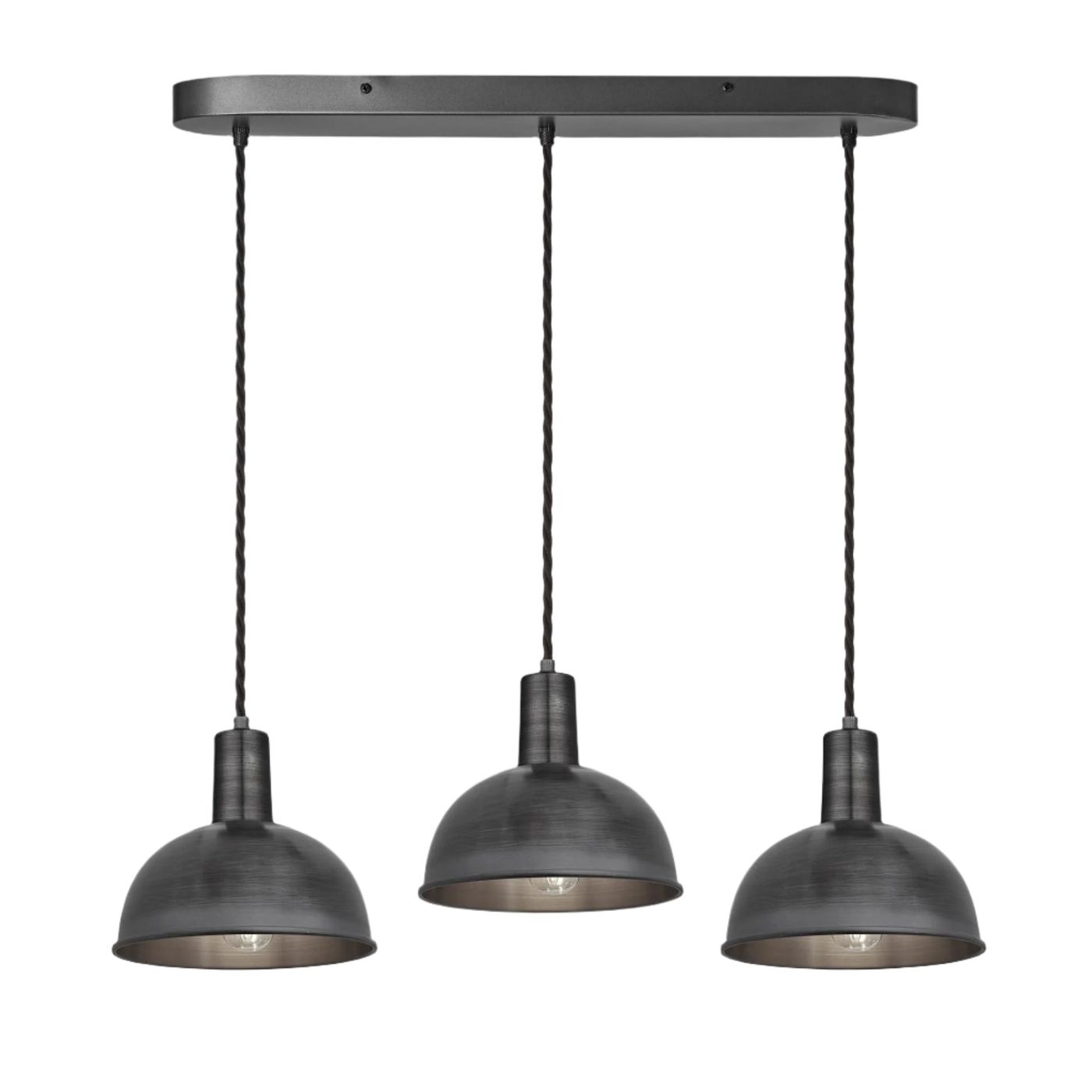 Pewter Sleek Dome 3 Wire Cluster Lights in 8 inch with Pewter Holder with Oval Ceiling Rose Product Code is SL-D8-3WOCL-P-PH