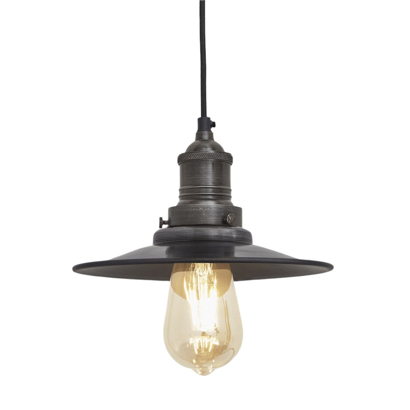 Pewter with Pewter Holder Brooklyn Flat Pendant - 8 Inch - Industville BR-FP8-P-PH