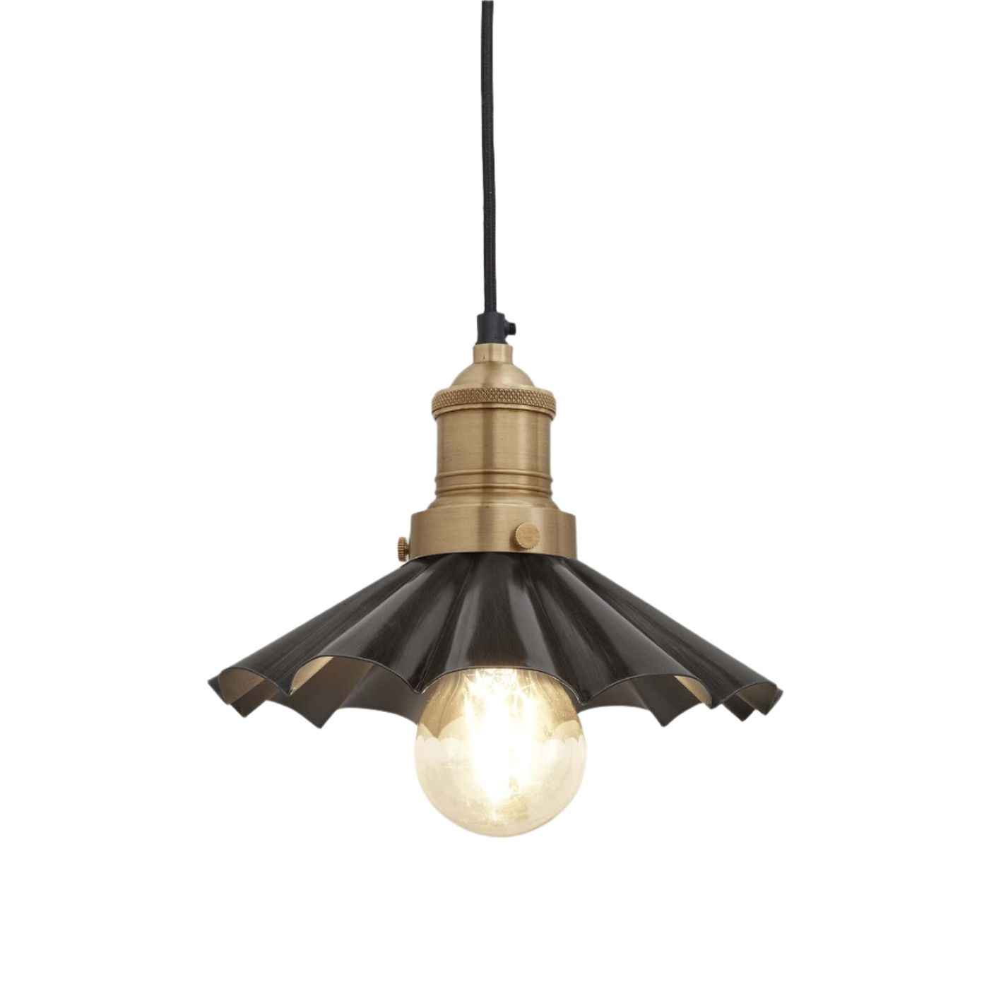 Pewter with Brass Holder Brooklyn Umbrella Pendant - 8 Inch - BR-UP8-P-BH