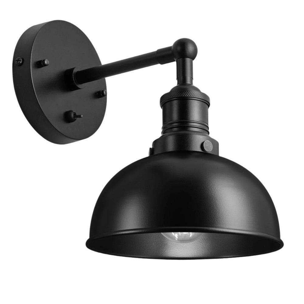 Black with Black Holder Brooklyn Dome Wall Light - 8 Inch - Industville BR-DWL8-BK-BKH
