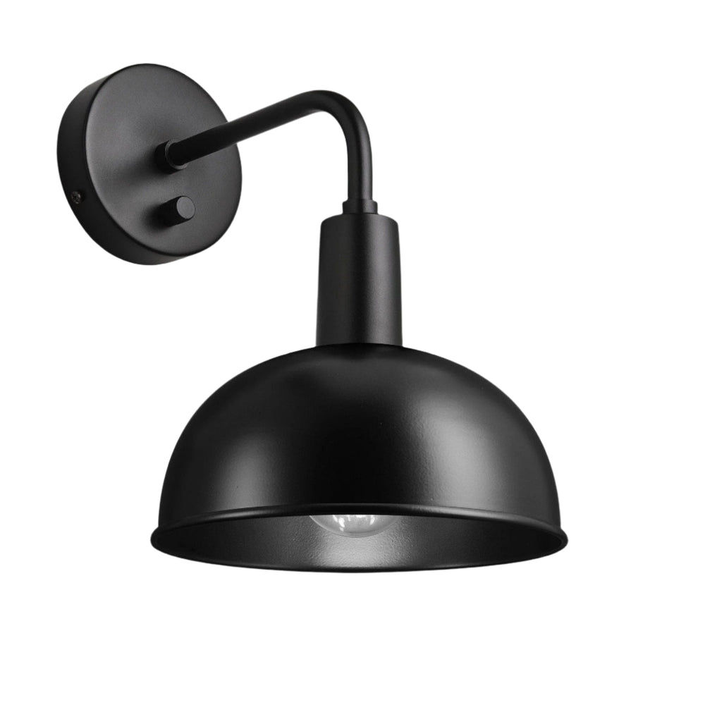 Black Sleek Dome Wall Light in 8 Inch with Black Holder - Product Code is SL-DWL8-BK-BKH