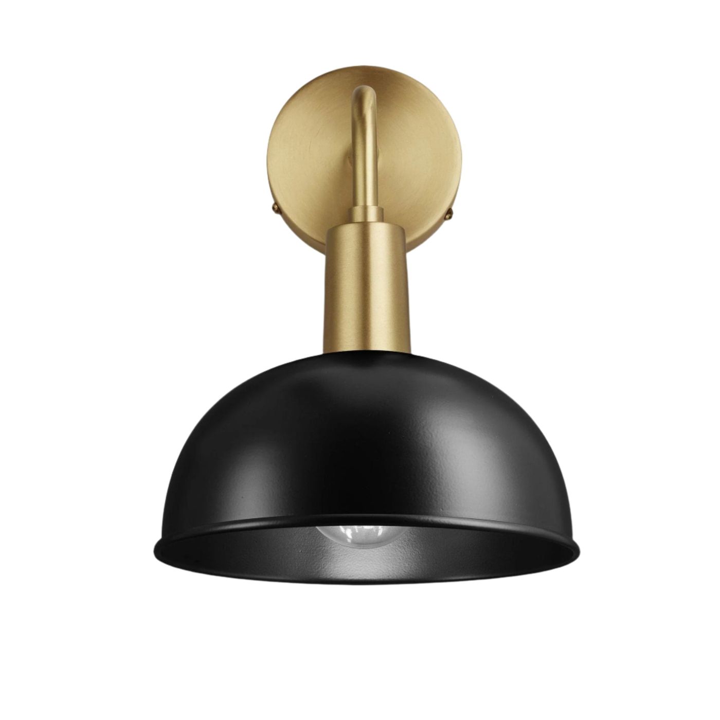 Black Sleek Dome Wall Light in 8 Inch with Brass Holder - Product Code is SL-DWL8-BK-BH