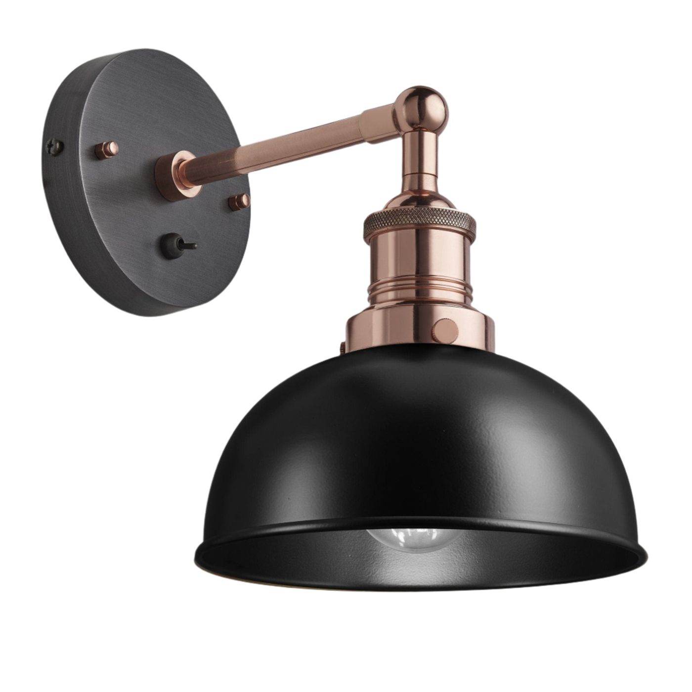 Black with Copper Holder Brooklyn Dome Wall Light - 8 Inch - Industville BR-DWL8-BK-CH