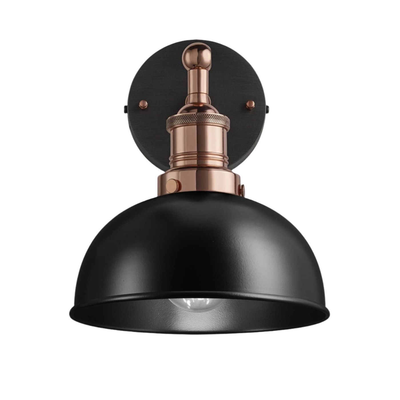 Black with Copper Holder Brooklyn Dome Wall Light - 8 Inch - Industville BR-DWL8-BK-CH
