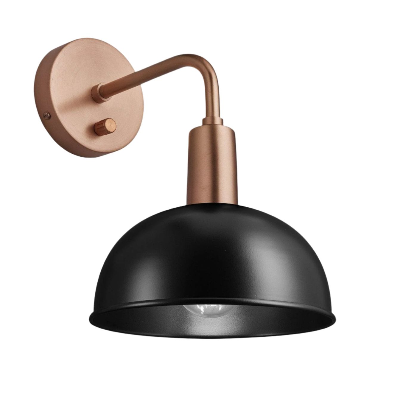 Black Sleek Dome Wall Light in 8 Inch with Copper Holder - Product Code is SL-DWL8-BK-CH