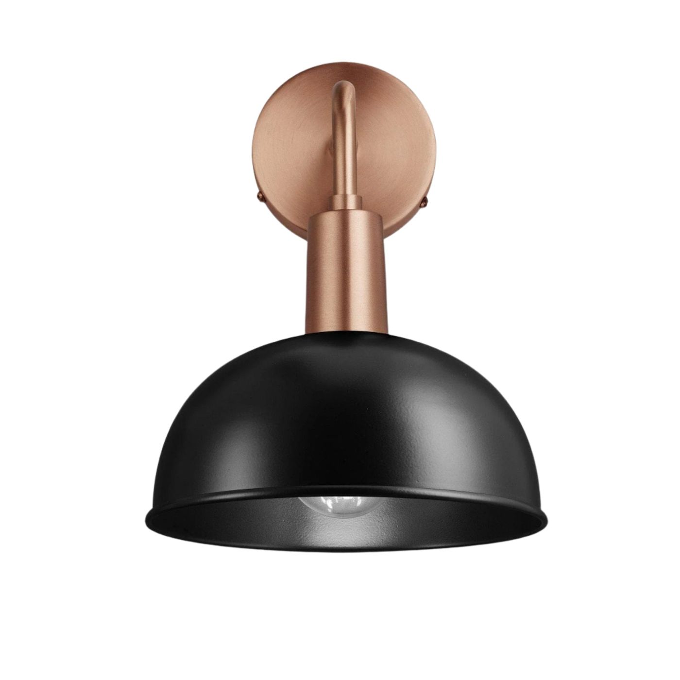Black Sleek Dome Wall Light in 8 Inch with Copper Holder - Product Code is SL-DWL8-BK-CH