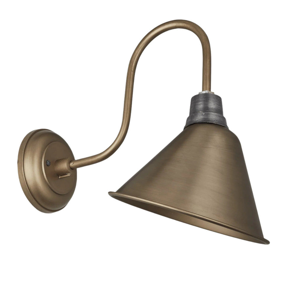 Brass Swan Neck Cone Wall Light in 8 Inch with Brass Holder, Product Code is SN-CWL8-B