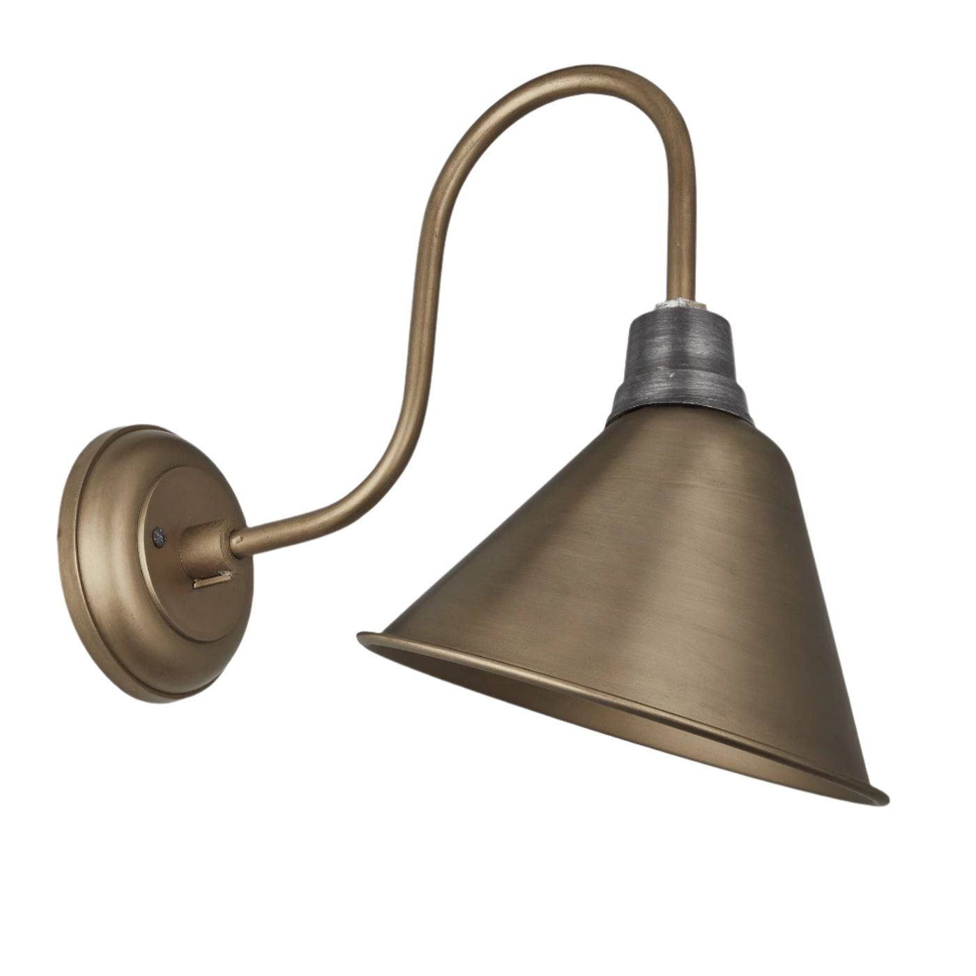Brass Swan Neck Cone Wall Light in 8 Inch with Brass Holder, Product Code is SN-CWL8-B