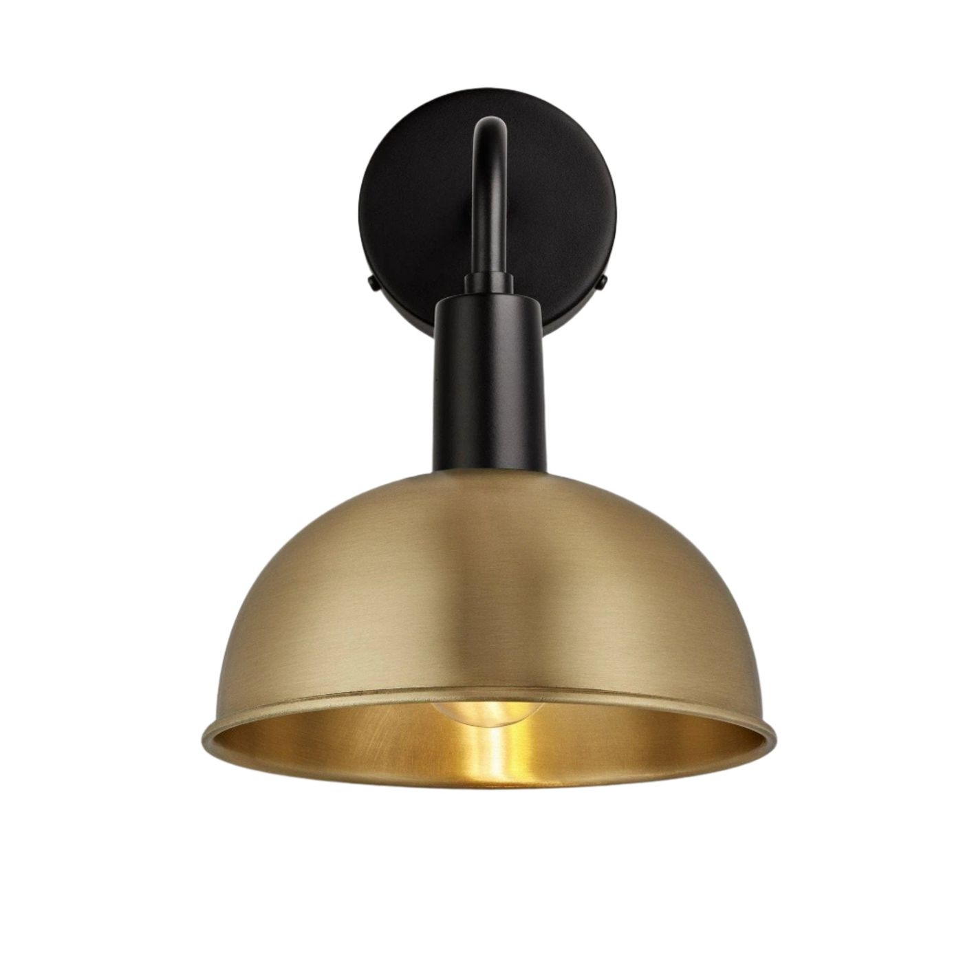 Brass Sleek Dome Wall Light in 8 Inch with Black Holder - Product Code is SL-DWL8-B-BKH