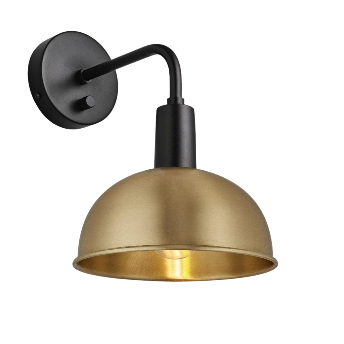 Brass Sleek Dome Wall Light in 8 Inch with Black Holder - Product Code is SL-DWL8-B-BKH