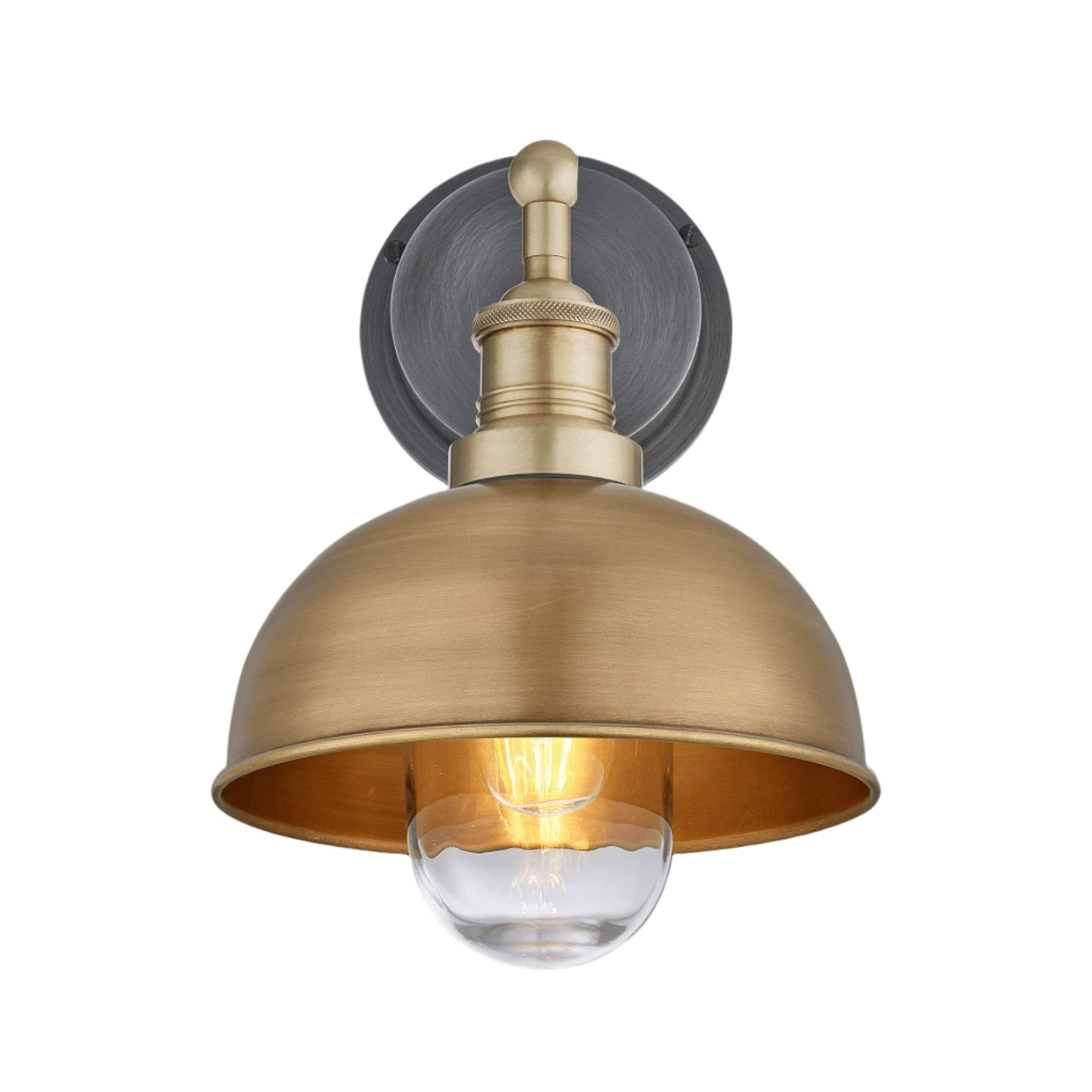 Brass with Pewter Holder Brooklyn Outdoor & Bathroom Dome Wall Light - 8 Inch - BR-IP65-DWL8-B-PH