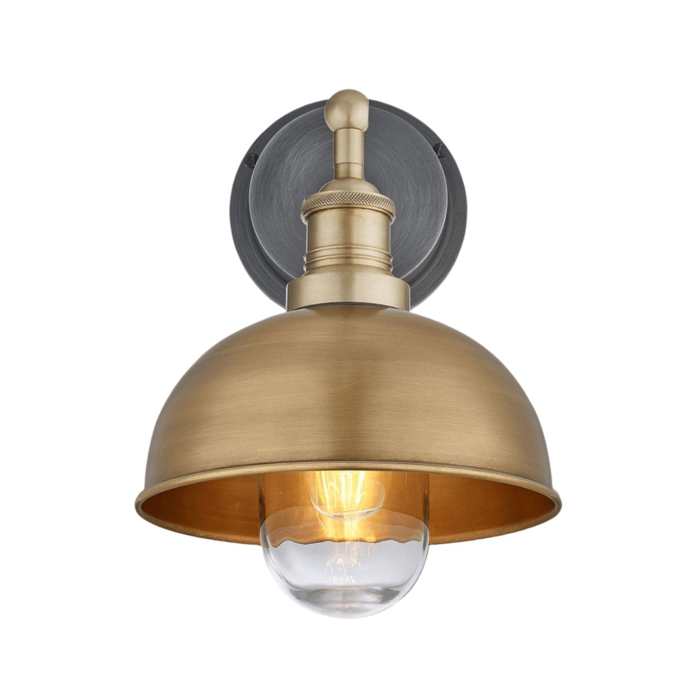 Brass with Pewter Holder Brooklyn Outdoor & Bathroom Dome Wall Light - 8 Inch - BR-IP65-DWL8-B-PH