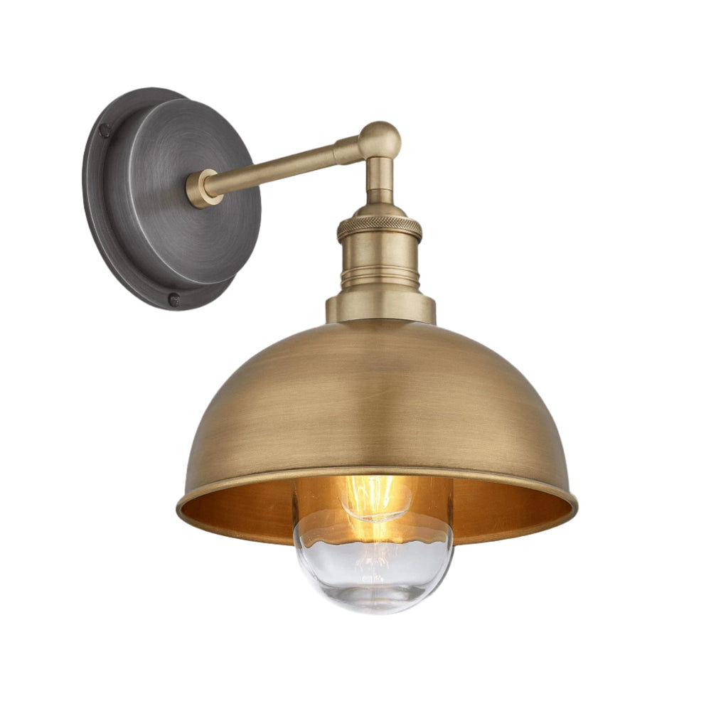 Brass with Brass Holder Brooklyn Outdoor & Bathroom Dome Wall Light - 8 Inch - BR-IP65-DWL8-B-BH