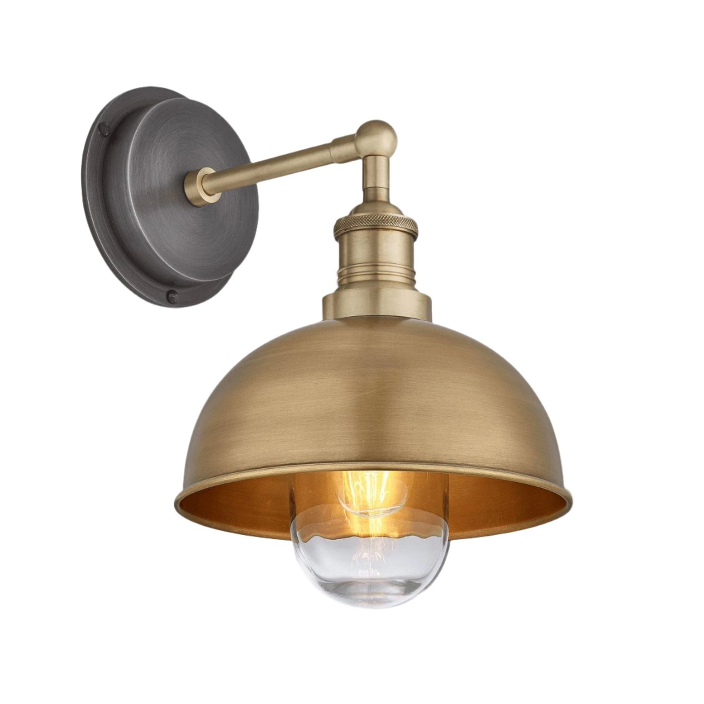 Brass with Brass Holder Brooklyn Outdoor & Bathroom Dome Wall Light - 8 Inch - BR-IP65-DWL8-B-BH