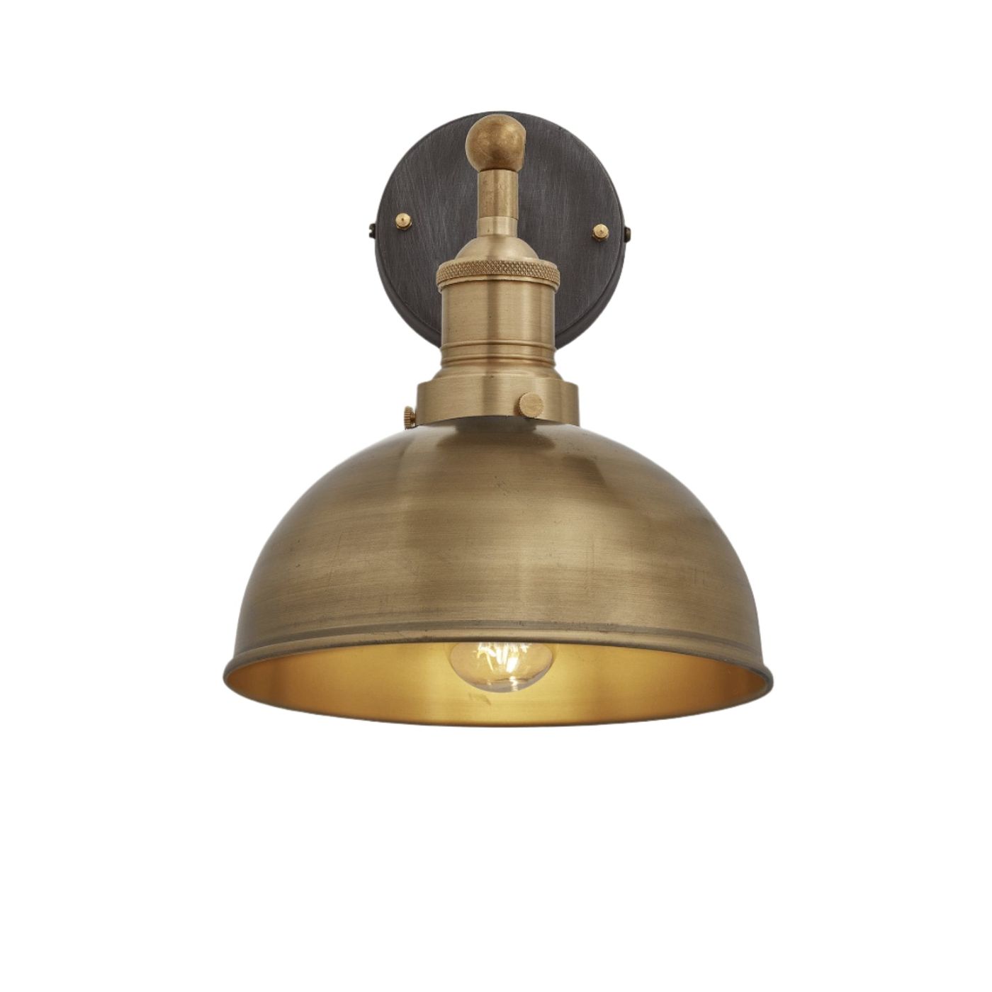 Brass with Brass Holder Brooklyn Dome Wall Light - 8 Inch - Industville BR-DWL8-B-BH