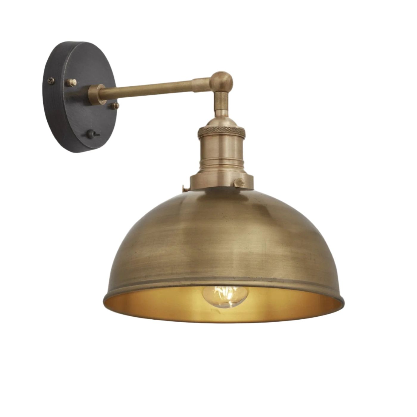 Brass with Brass Holder Brooklyn Dome Wall Light - 8 Inch - Industville BR-DWL8-B-BH