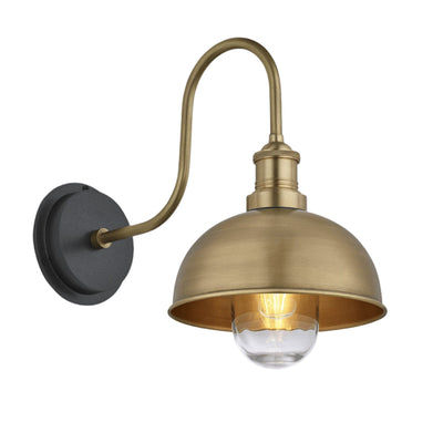 Brass Swan Neck Outdoor & Bathroom Dome Wall Light in 8 Inch with Brass Holder, Product code is SN-IP65-DWL8-B-BH