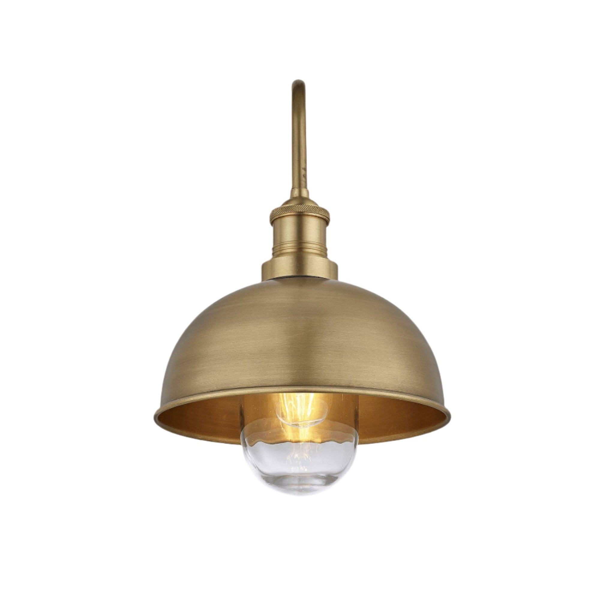Brass Swan Neck Outdoor & Bathroom Dome Wall Light in 8 Inch with Brass Holder, Product code is SN-IP65-DWL8-B-BH