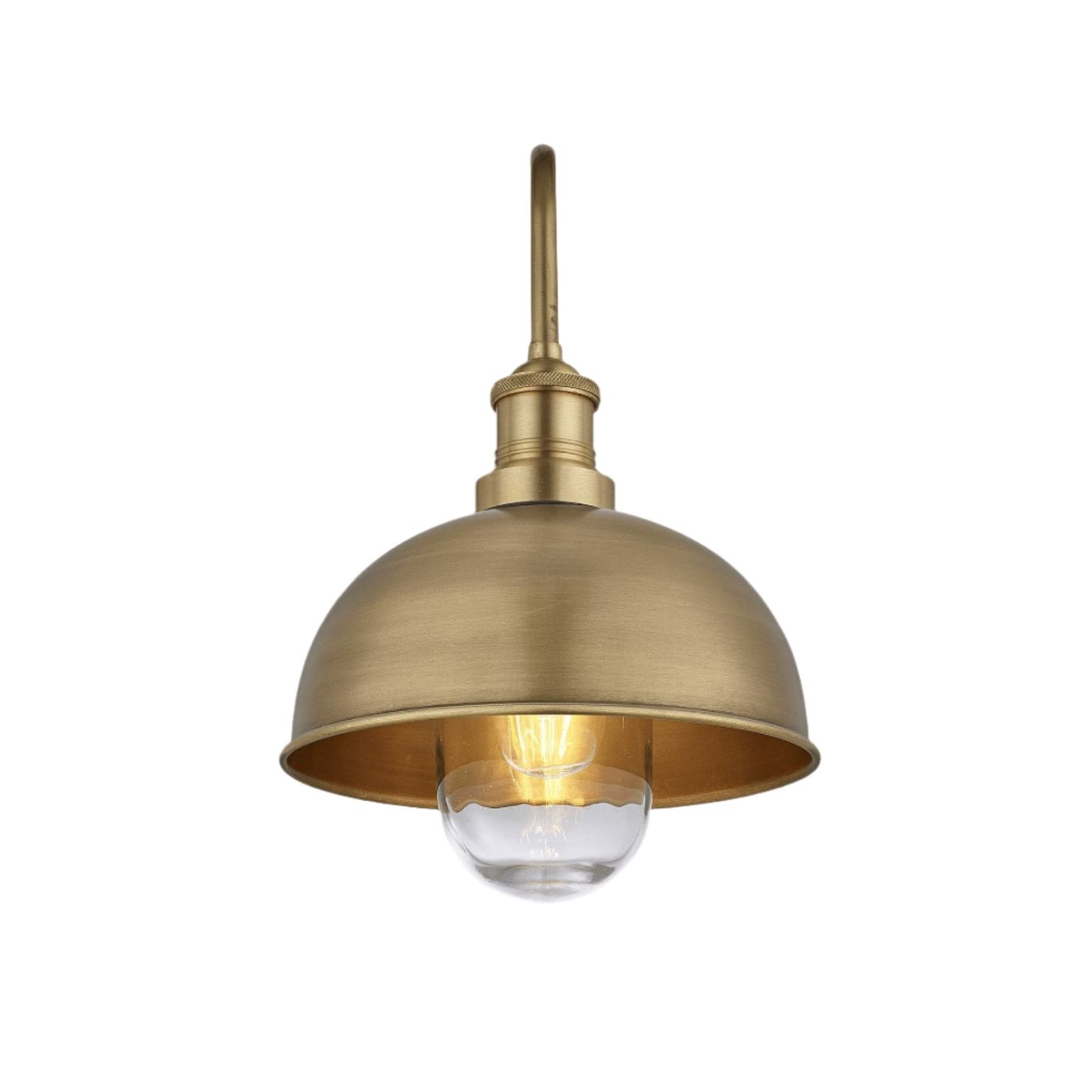 Brass Swan Neck Outdoor & Bathroom Dome Wall Light in 8 Inch with Brass Holder, Product code is SN-IP65-DWL8-B-BH