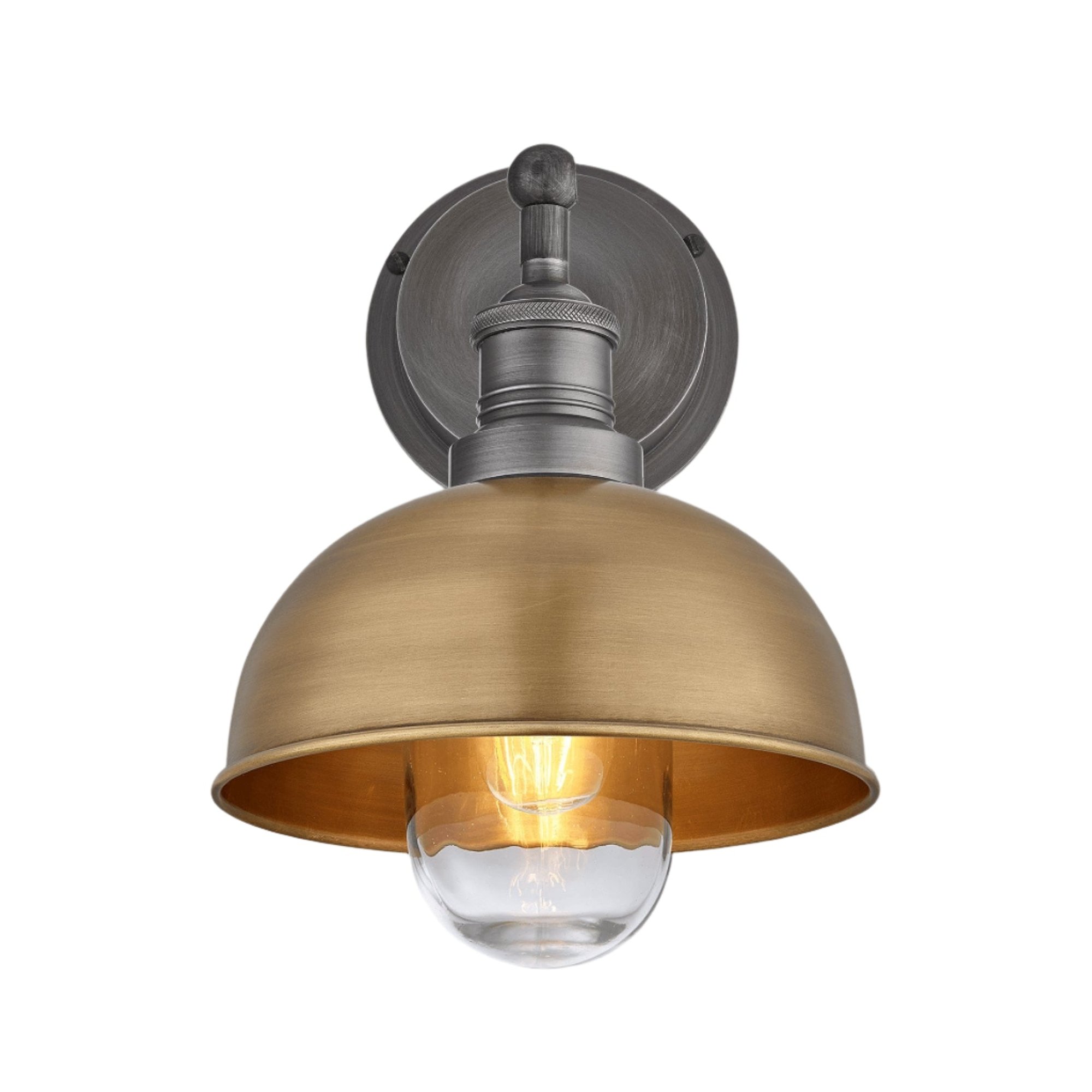 Brass with Pewter Holder Brooklyn Outdoor & Bathroom Dome Wall Light - 8 Inch - BR-IP65-DWL8-B-PH