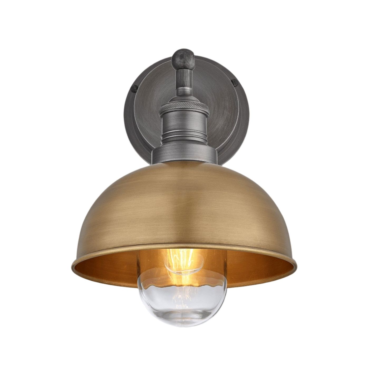 Brass with Pewter Holder Brooklyn Outdoor & Bathroom Dome Wall Light - 8 Inch - BR-IP65-DWL8-B-PH