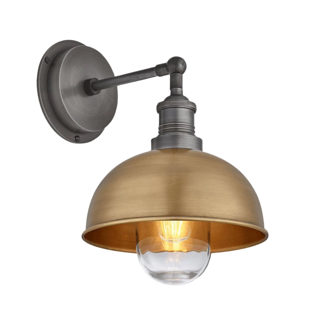 Brass with Pewter Holder Brooklyn Outdoor & Bathroom Dome Wall Light - 8 Inch - BR-IP65-DWL8-B-PH