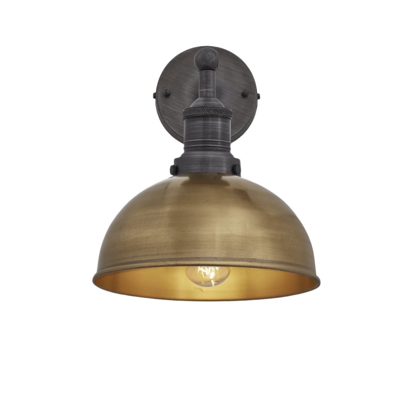 Brass with Pewter Holder Brooklyn Dome Wall Light - 8 Inch - Industville BR-DWL8-B-PH