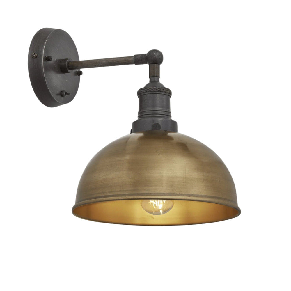 Brass with Pewter Holder Brooklyn Dome Wall Light - 8 Inch - Industville BR-DWL8-B-PH
