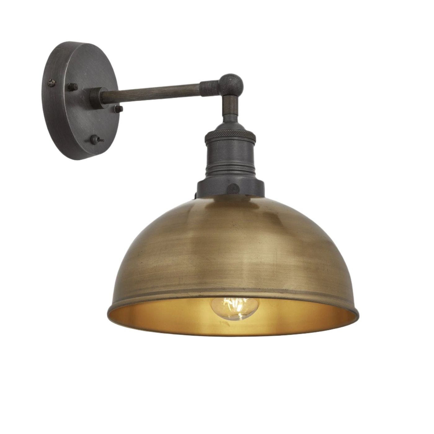 Brass with Pewter Holder Brooklyn Dome Wall Light - 8 Inch - Industville BR-DWL8-B-PH