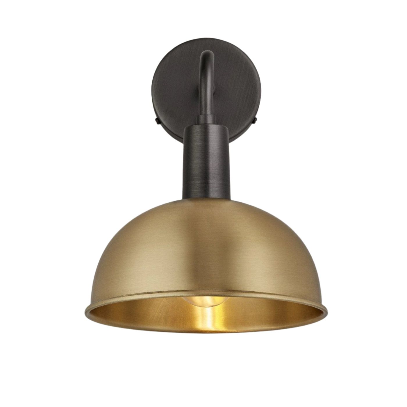 Brass Sleek Dome Wall Light in 8 Inch with Pewter Holder - Product Code is SL-DWL8-B-PH