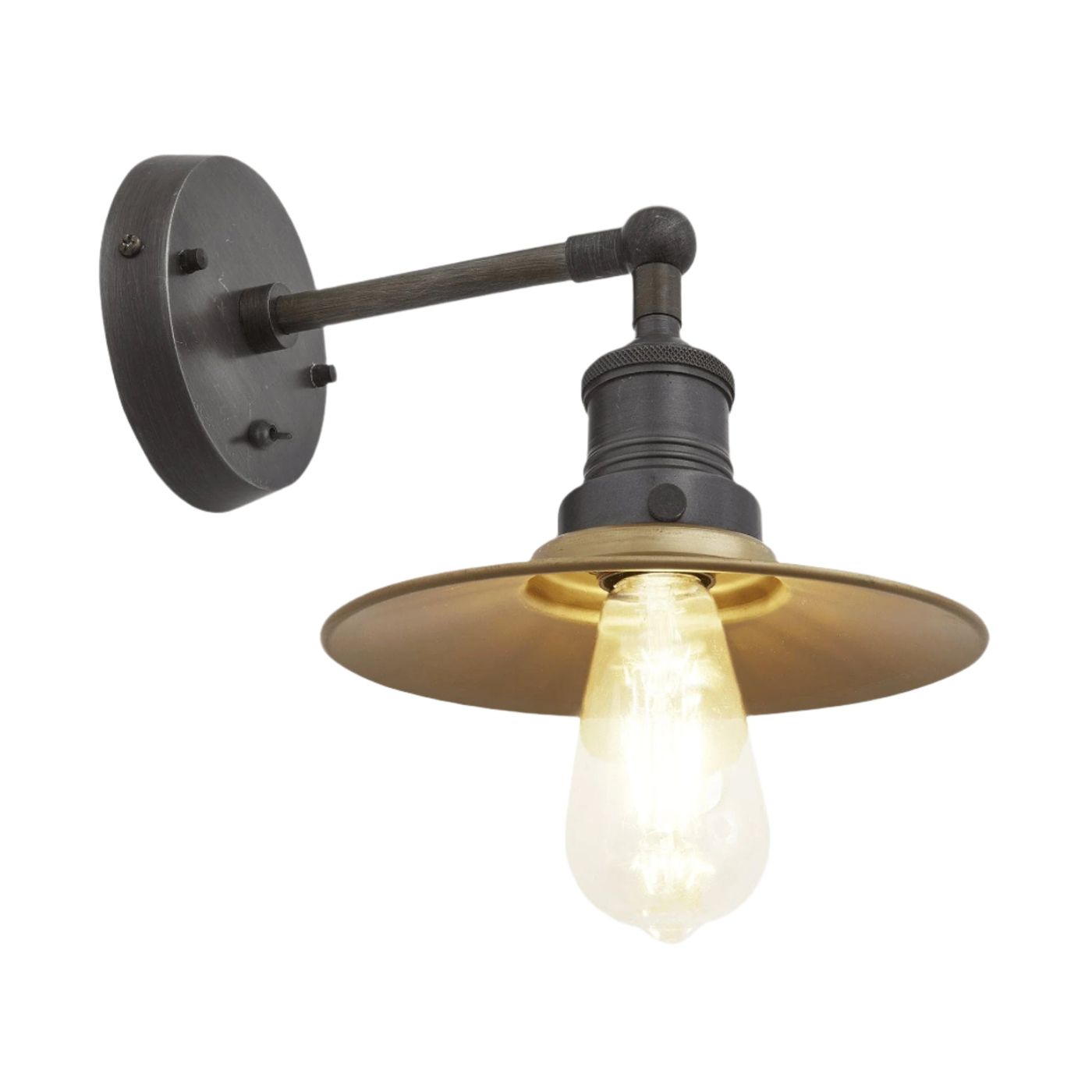 Brass with Pewter Holder Brooklyn Flat Wall Light - 8 Inch - Industville BR-FWL8-B-PH