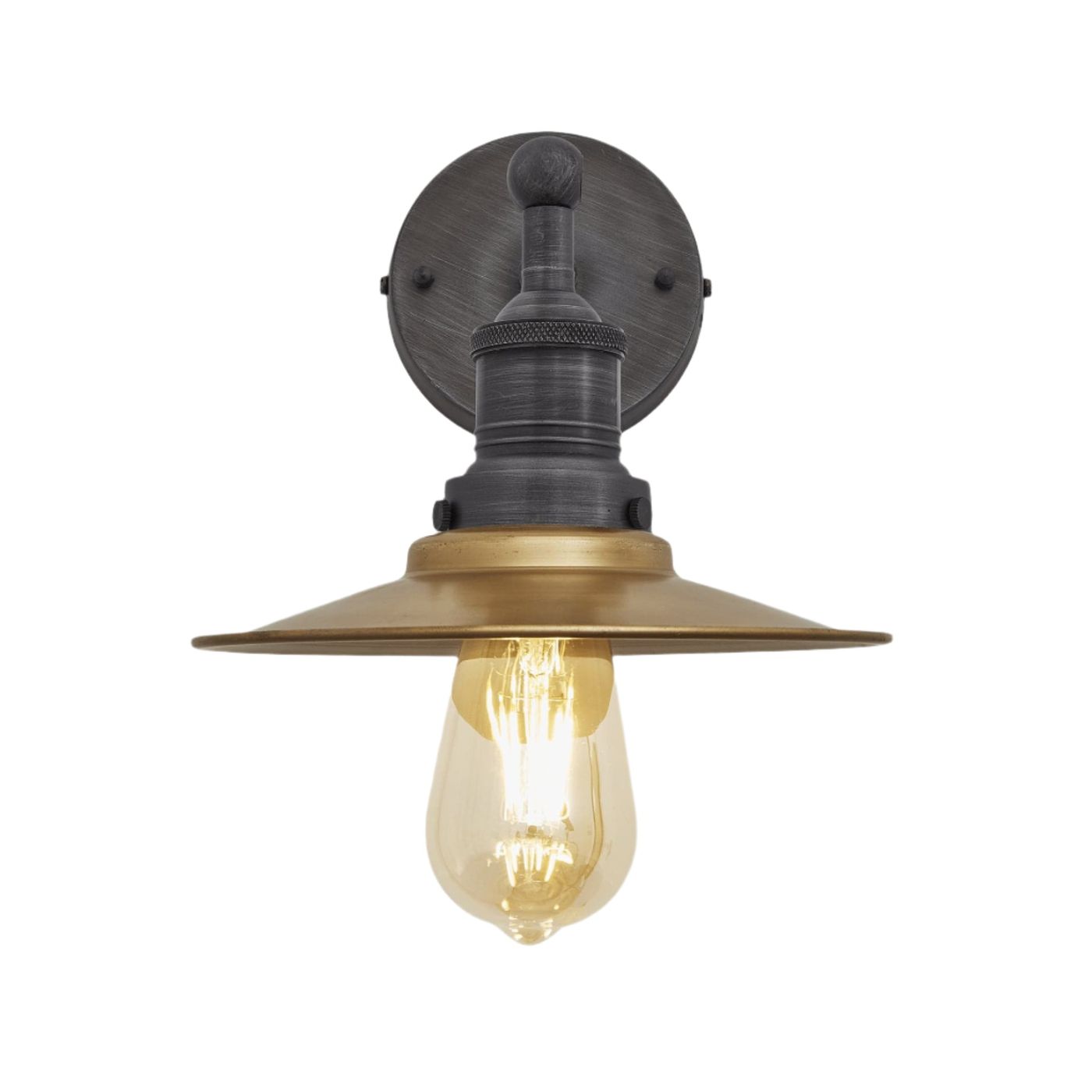 Brass with Pewter Holder Brooklyn Flat Wall Light - 8 Inch - Industville BR-FWL8-B-PH