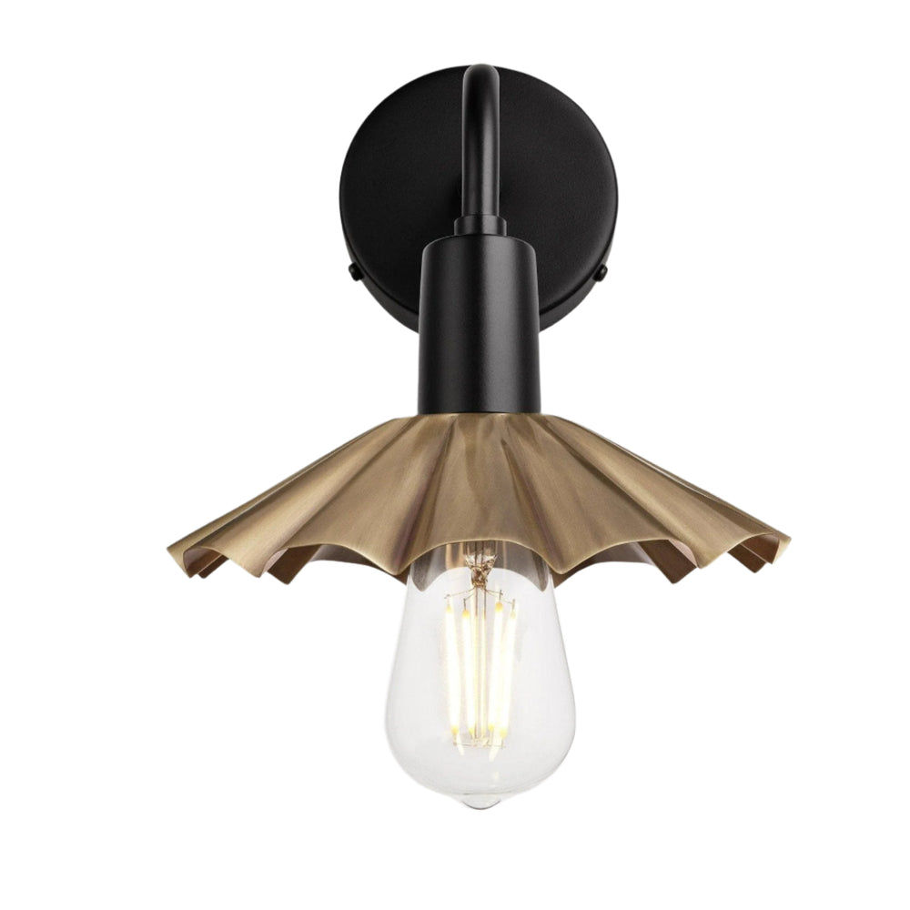 Brass Sleek Umbrella Wall Light in 8 Inch with Black Holder, Product Code is SL-UWL8-B-BKH
