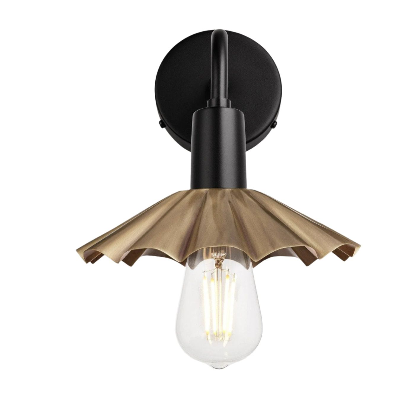 Brass Sleek Umbrella Wall Light in 8 Inch with Black Holder, Product Code is SL-UWL8-B-BKH