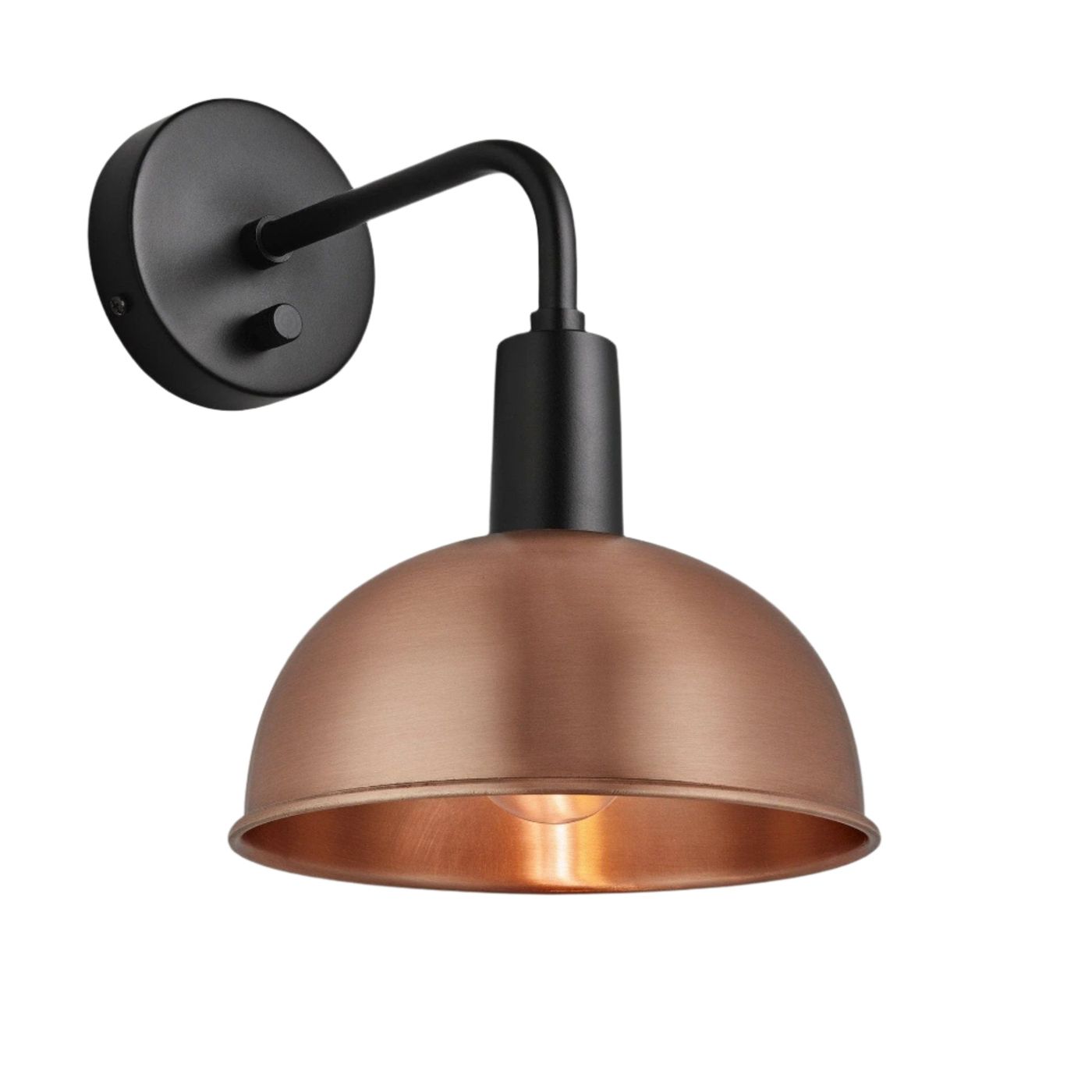 Copper Sleek Dome Wall Light in 8 Inch with Black Holder - Product Code is SL-DWL8-C-BKH