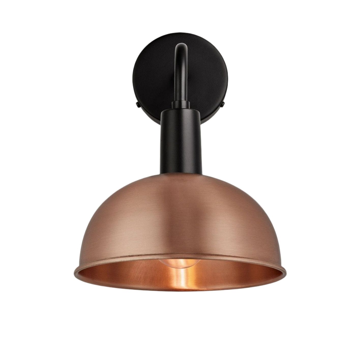 Copper Sleek Dome Wall Light in 8 Inch with Black Holder - Product Code is SL-DWL8-C-BKH