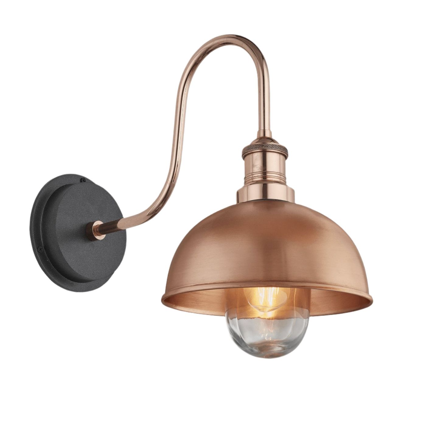 Copper Swan Neck Outdoor & Bathroom Dome Wall Light in 8 Inch with Copper Holder, Product Code is SN-IP65-DWL8-C-CH