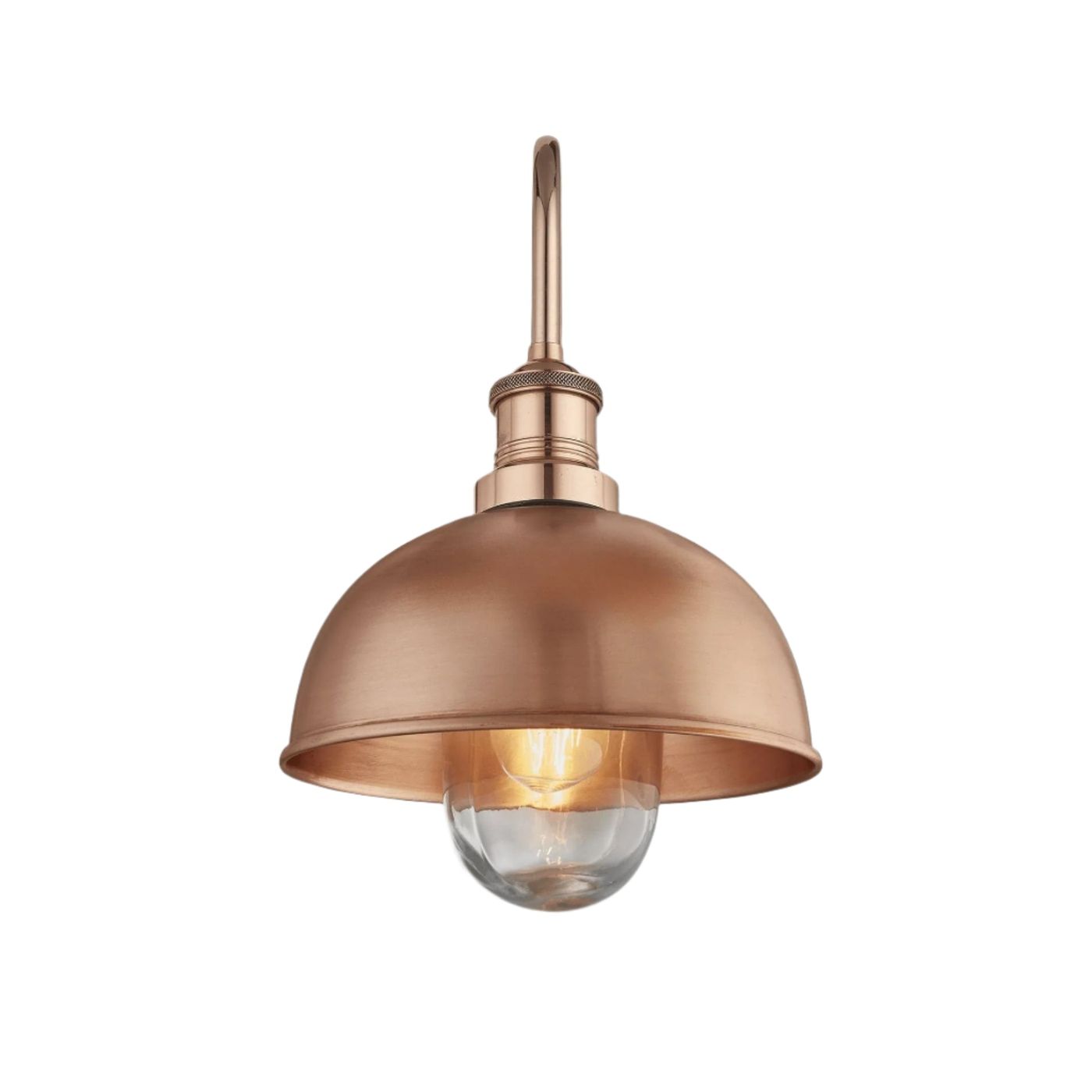 Copper Swan Neck Outdoor & Bathroom Dome Wall Light in 8 Inch with Copper Holder, Product Code is SN-IP65-DWL8-C-CH