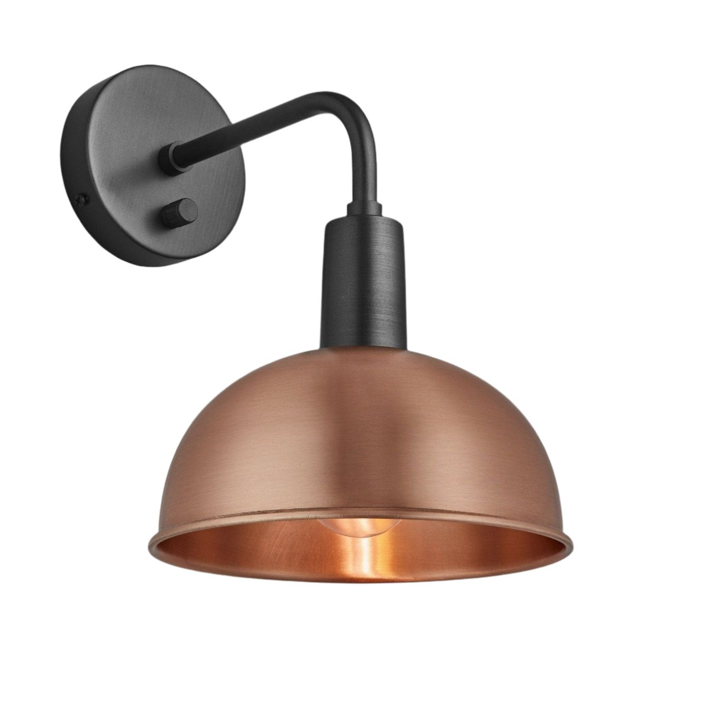 Copper Sleek Dome Wall Light in 8 Inch with Pewter Holder - Product Code is SL-DWL8-C-PH