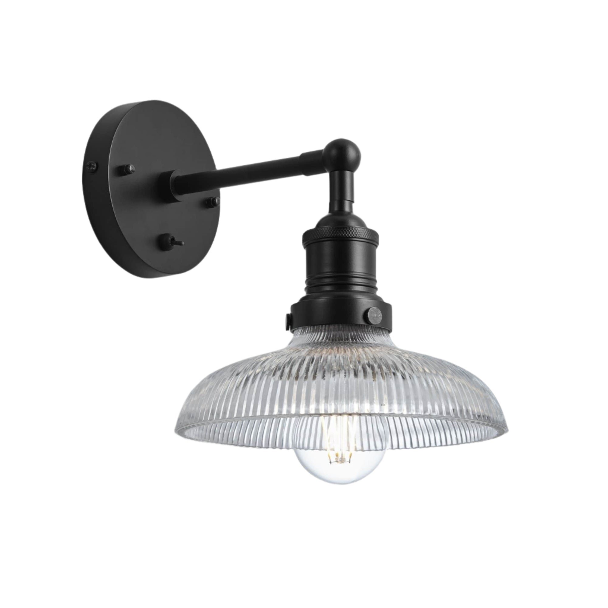 Glass Dome with Black Holder Brooklyn Wall Light - 8 Inch Industville BR-GLDWL8-BKH